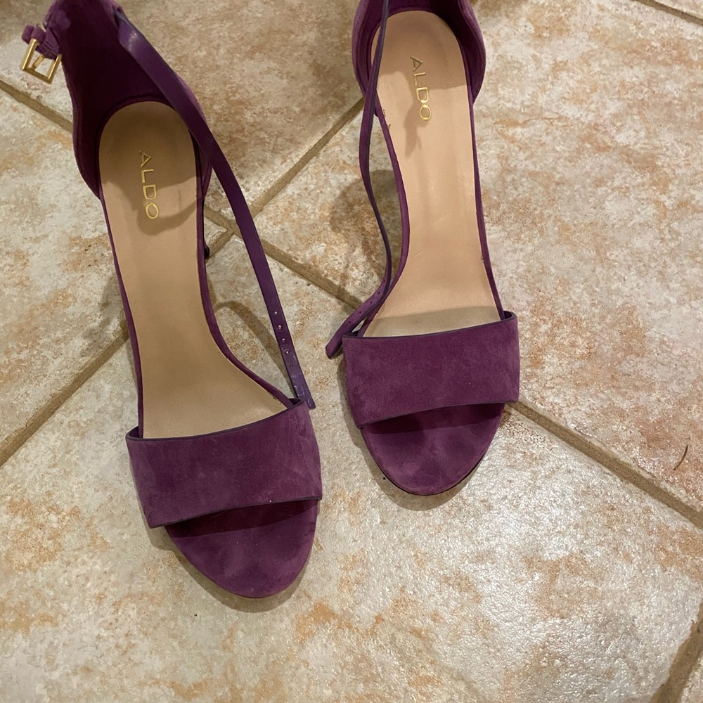 Purple suede heeled sandals